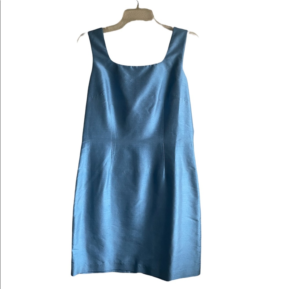 Vintage Ann Taylor Light Blue Silk Squareneck Coctail Mini Dress Size 10
